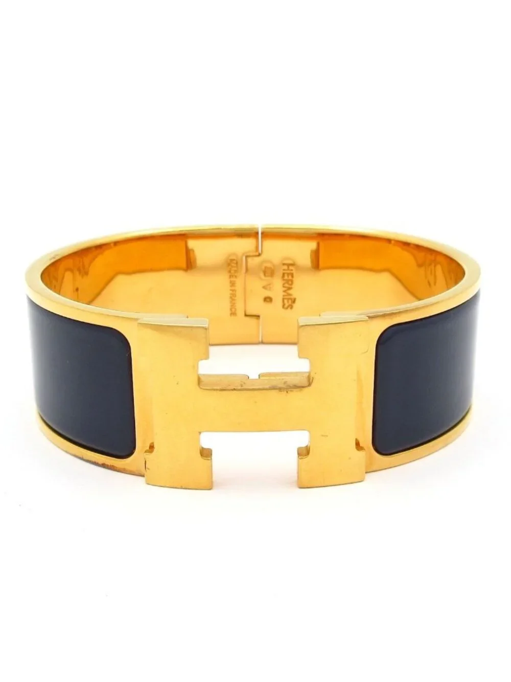 Hermes Bangle Clic Clac Gold Dark Navy Bracelet
